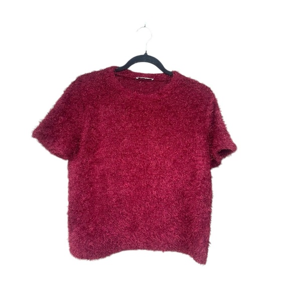 Zara Tops - Zara Burgundy Short Sleeve Fuzzy Top Size Large Festival 90s